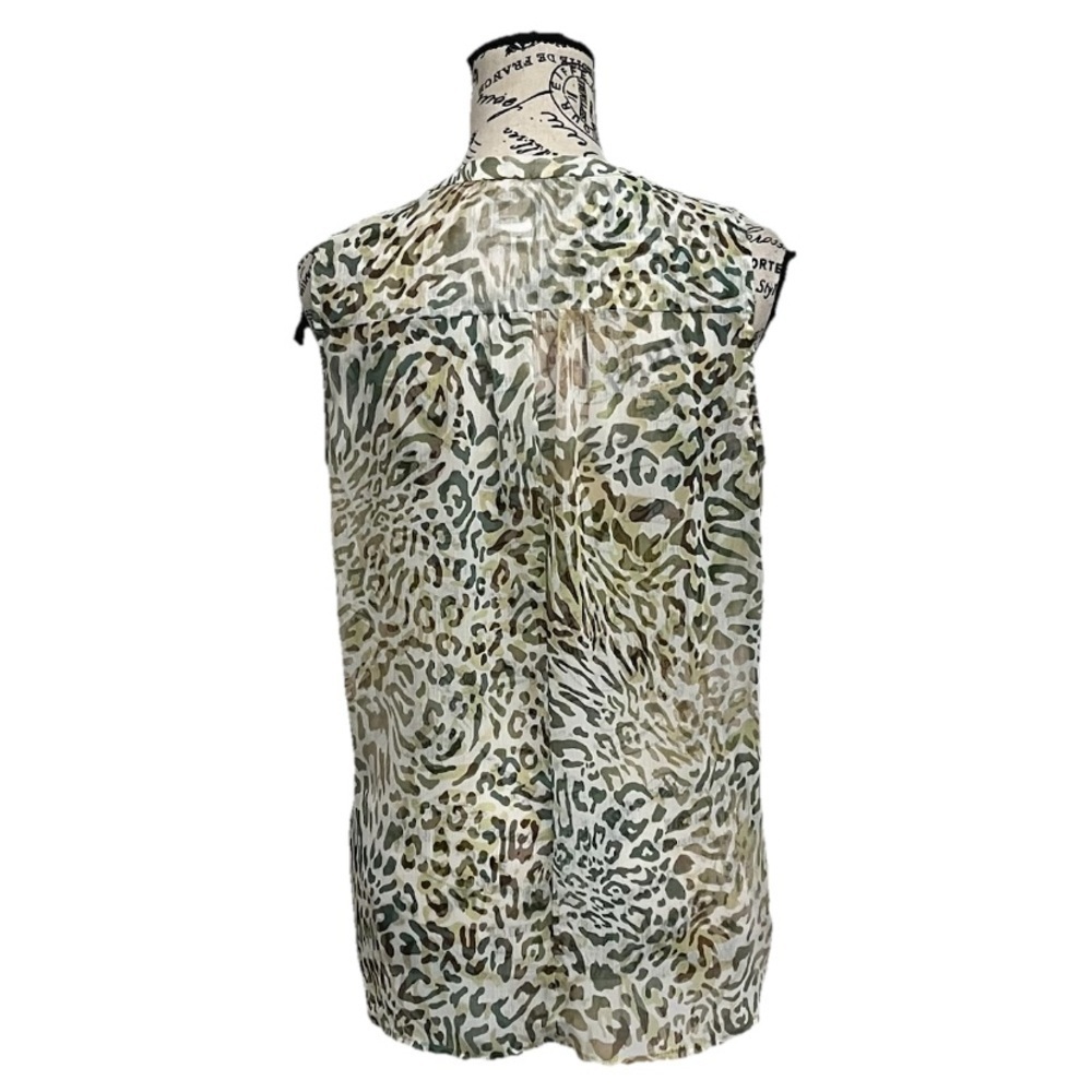 Liz Claiborne Green Animal Print Chiffon Pintuck Blouse MP Sheer Y2K Retro Boho - Picture 5 of 8